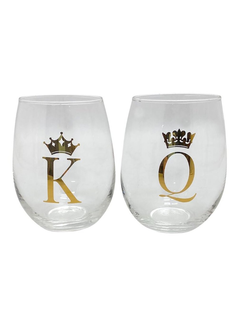 Harman | Stemless Wine Glass Set | 2 Pack | 12oz | Wedding Gift | "K" & "Q" *NEW